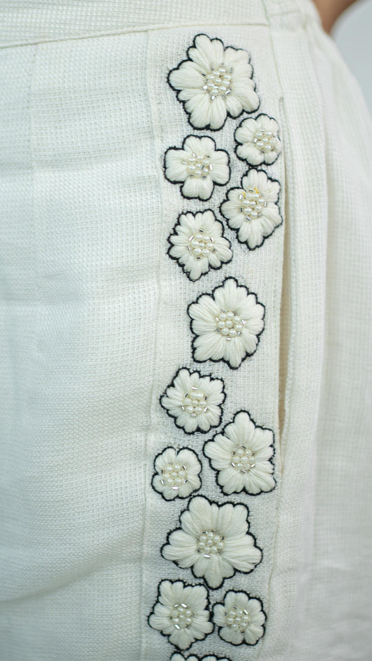 White Flower Embroidered Cord Set