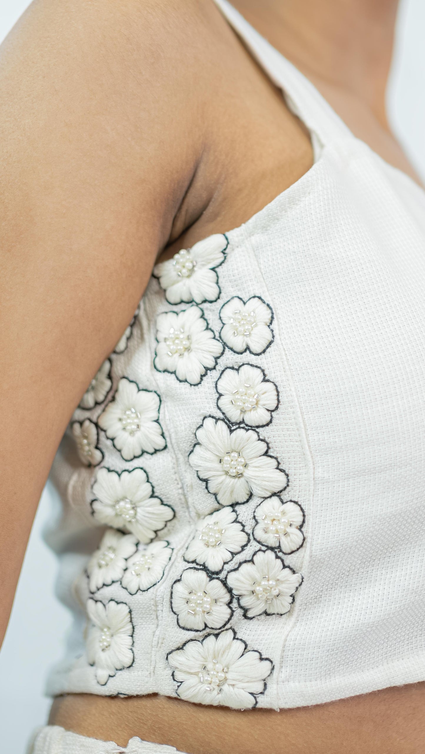 White Flower Embroidered Cord Set