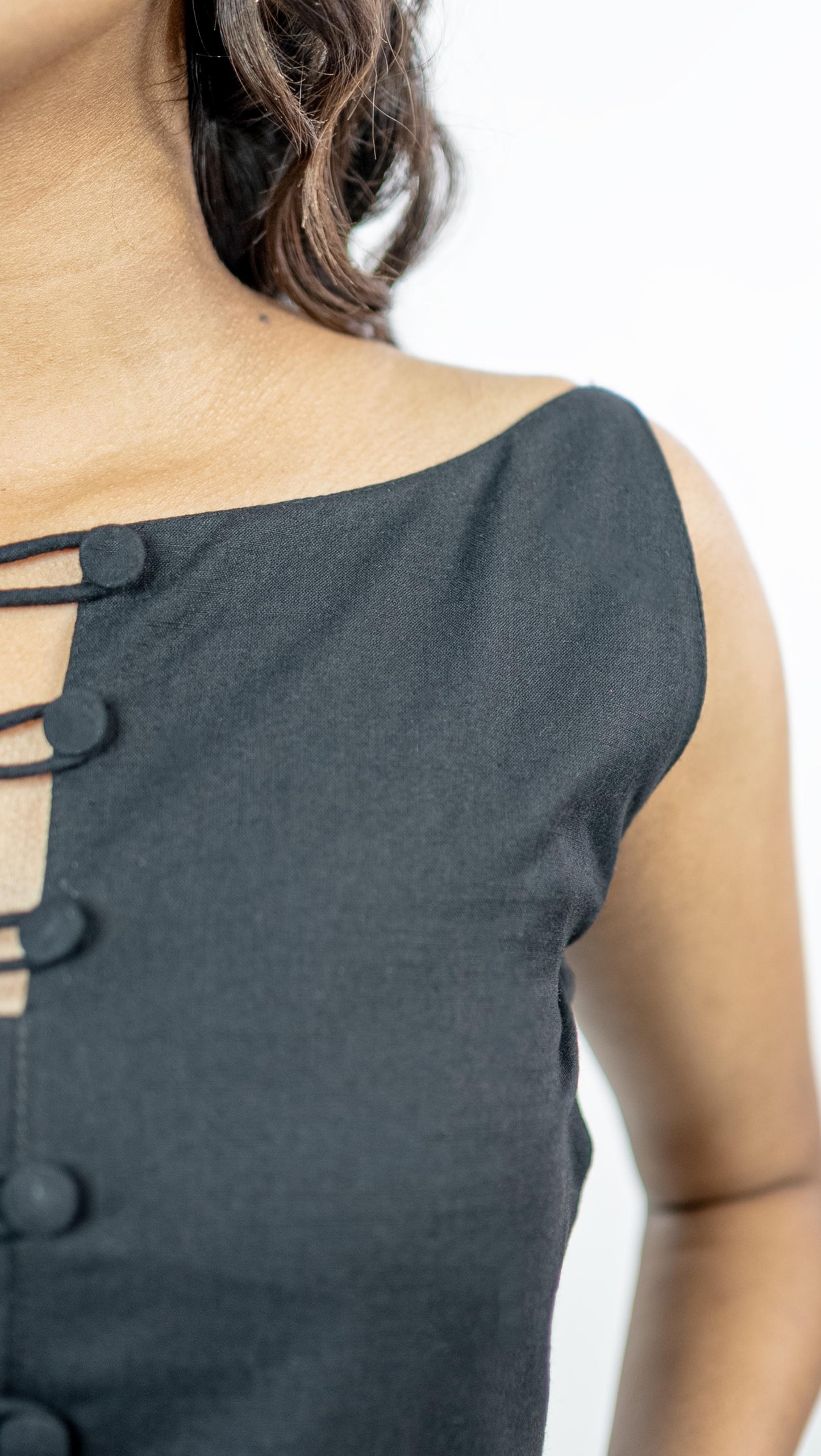 Black Button Up Crop Top