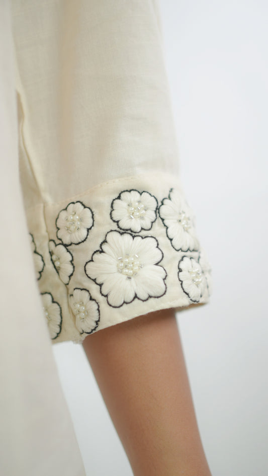 White Embroidered Collar Shirt Dress