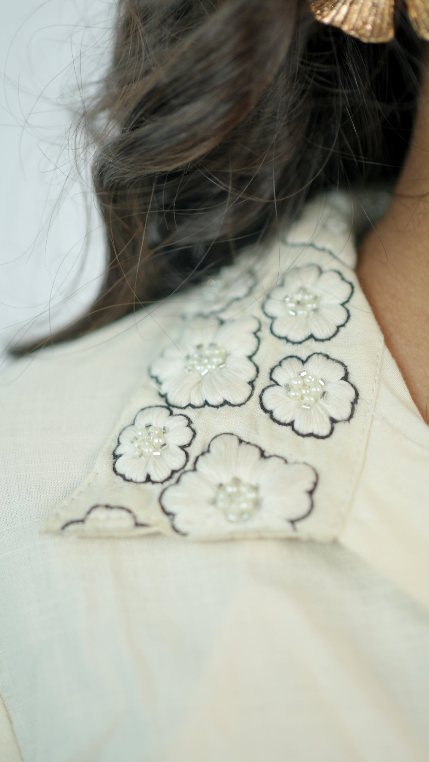 White Embroidered Collar Shirt Dress