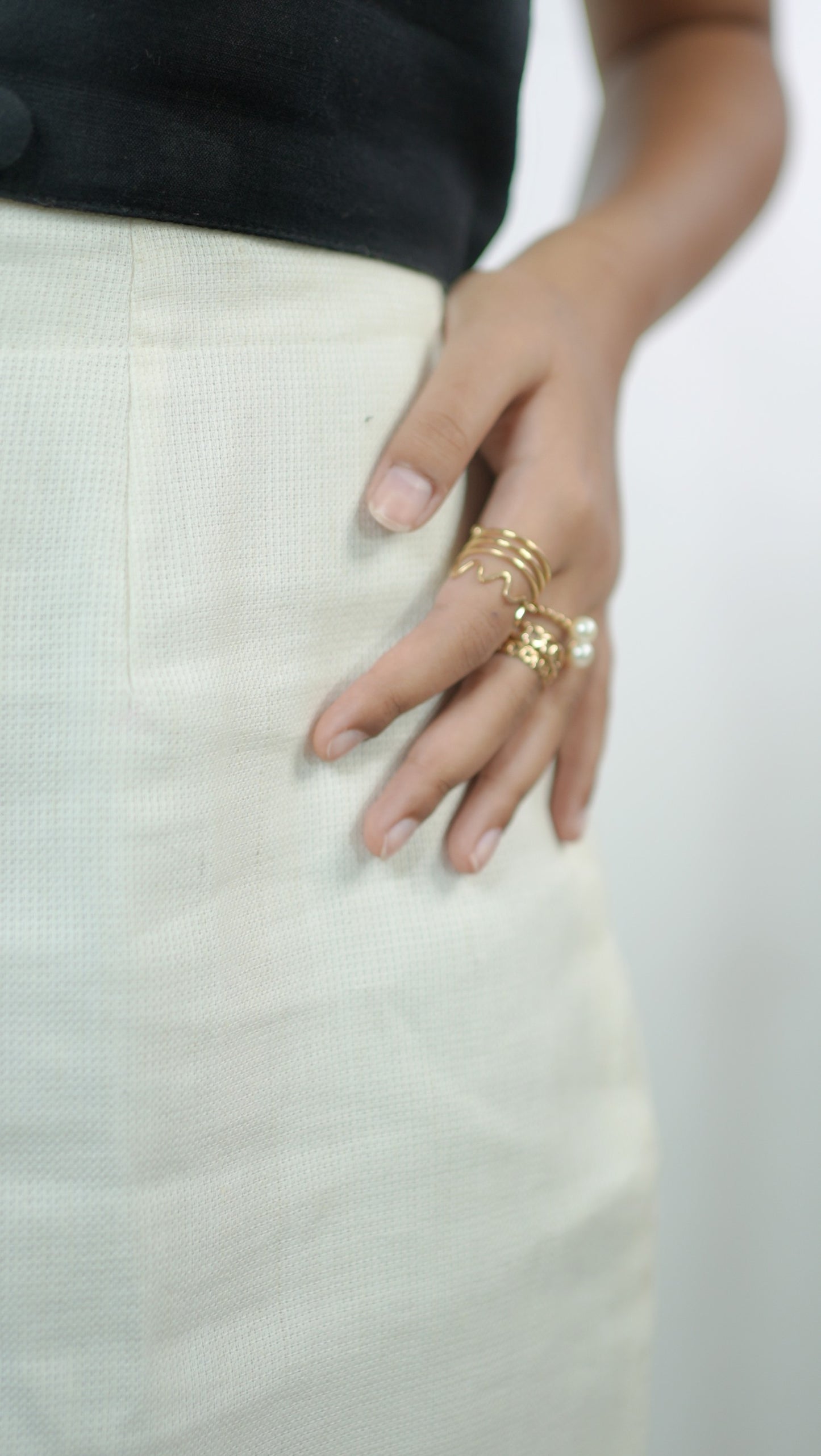Front Slit Skirt with Embroidered Buttons