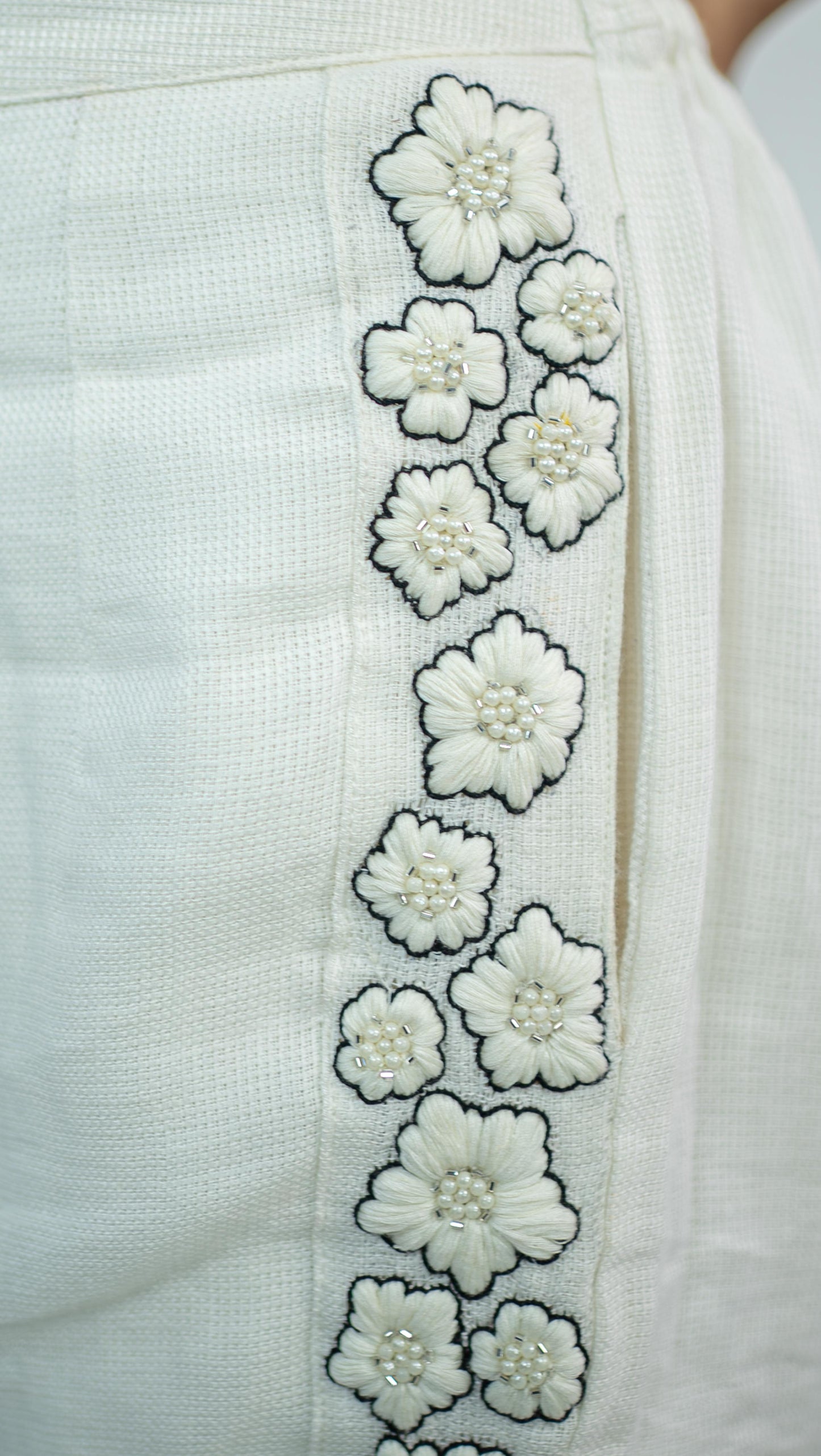 White Flower Embroidered Cord Set
