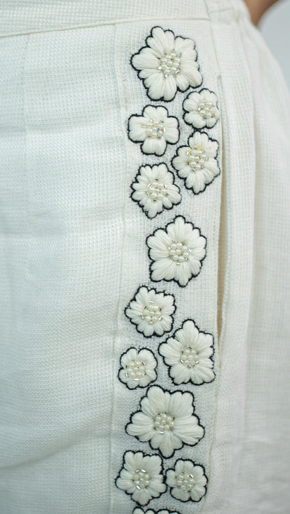 White Flower Embroidered Cord Set
