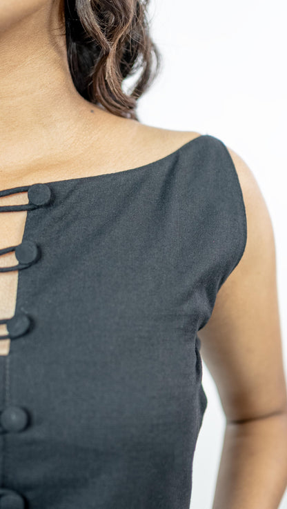 Black Button Up Crop Top