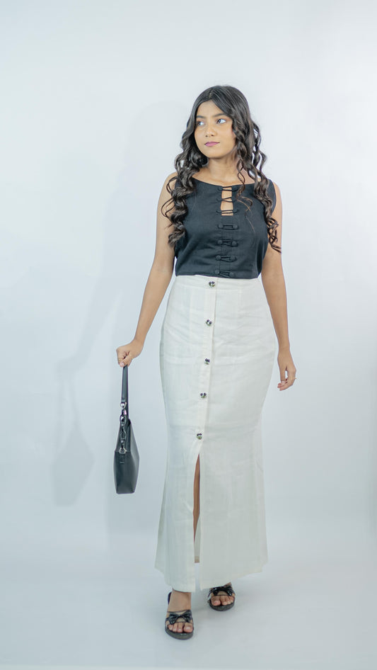 Black Button Up Crop Top