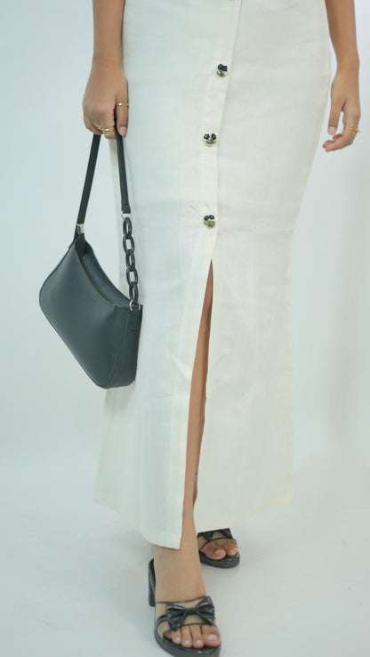 Front Slit Skirt with Embroidered Buttons